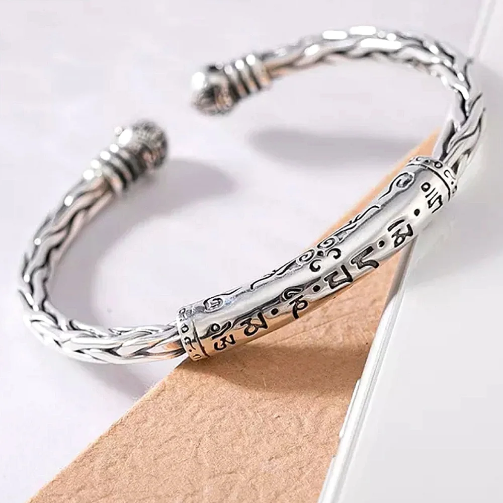 Sterling Silver Tibetan Buddhist Vintage Chinese Cuff Bangle Bracelet